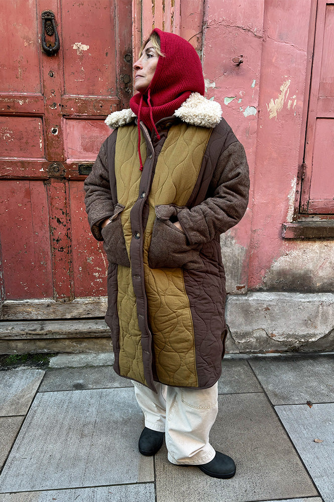 Amente Collared Patch Quilted Coat