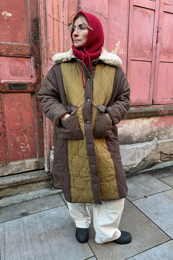 Amente Collared Patch Quilted Coat