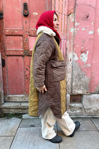 Amente Collared Patch Quilted Coat