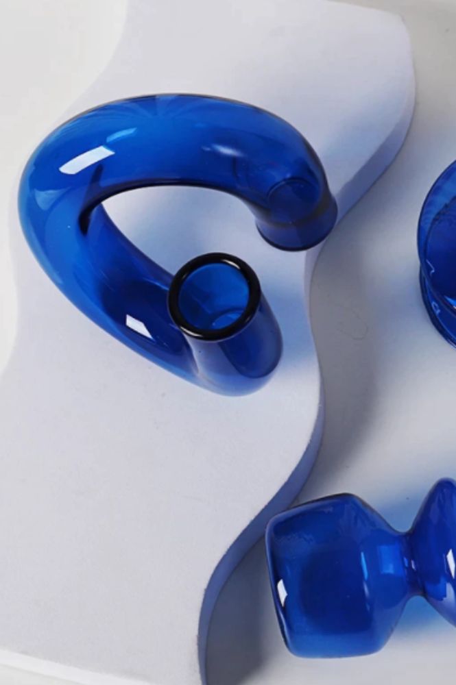 Ivore Blue Glass Twisted Candlestick Holder - The Mercantile London