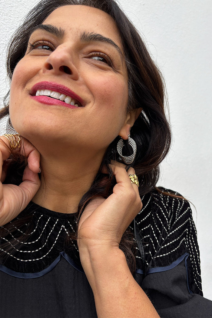 White Multi Silver Twisted Strand Hoop - The Mercantile London