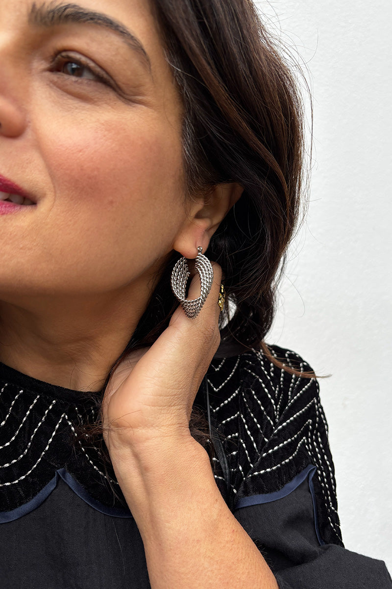 White Multi Silver Twisted Strand Hoop - The Mercantile London