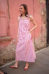 Tanavana Zuri Pink Hamptons Striped Dress - The Mercantile London