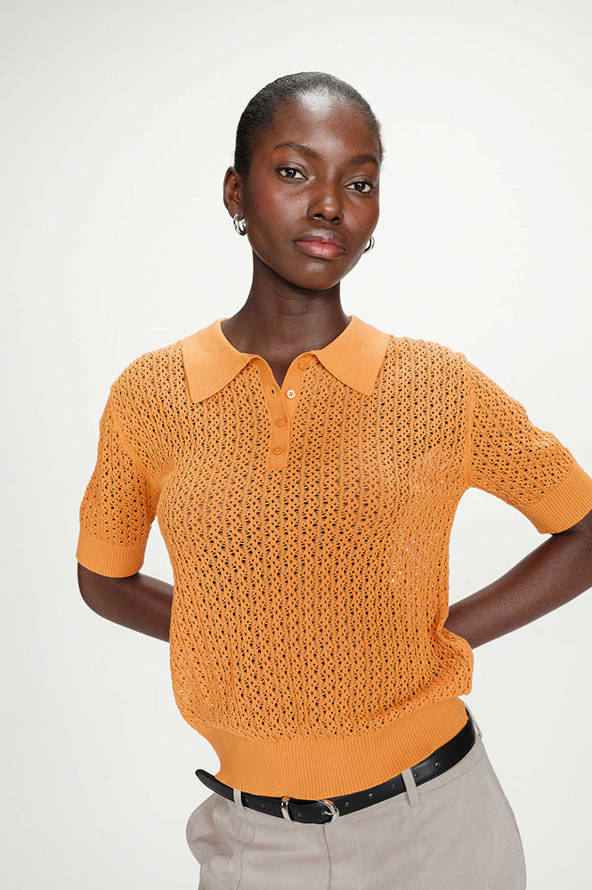 Grace & Mila Vathi Orange Knit Polo - The Mercantile London