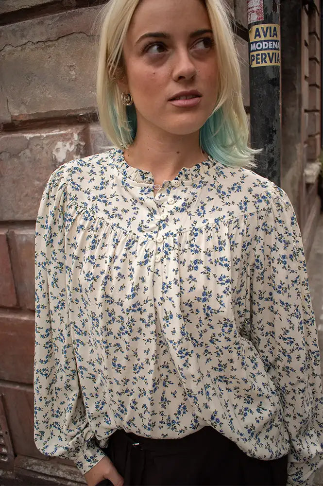ICHI Vera Blue Floral Blouse