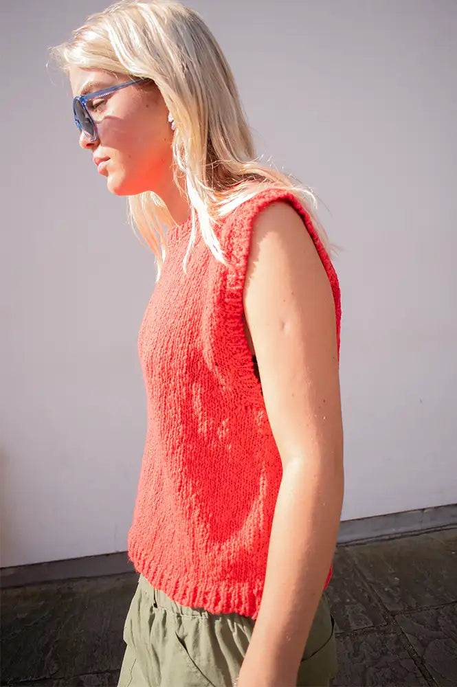 SibinLinnebjerg Esti Orange Red Knitted Vest - The Mercantile London