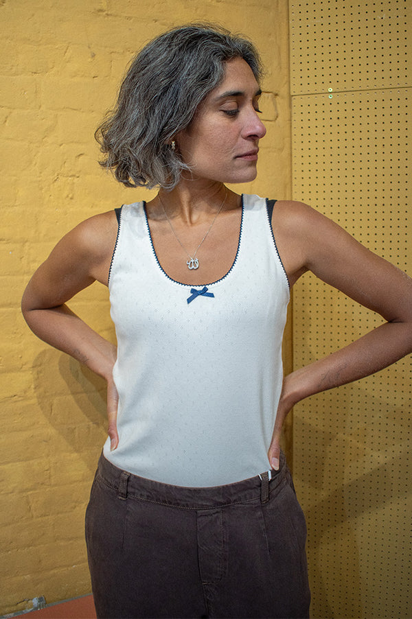 Yerse Pointelle & Navy Vest Top - The Mercantile London