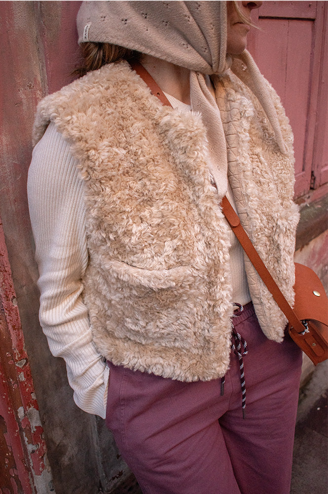 Amente Oatmeal Reversible Fur Vest