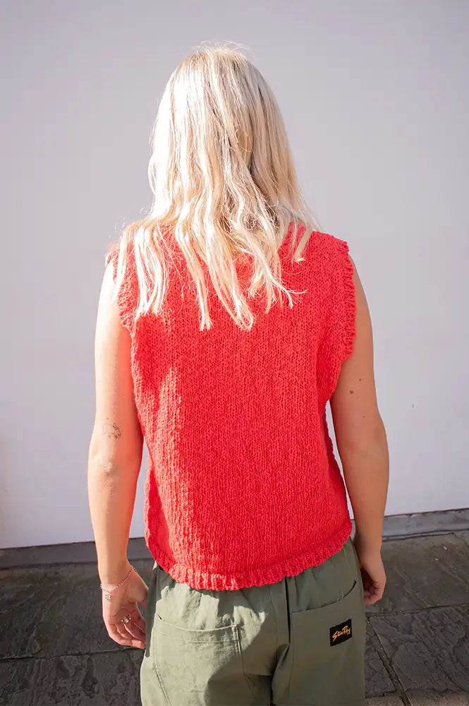 SibinLinnebjerg Esti Orange Red Knitted Vest - The Mercantile London