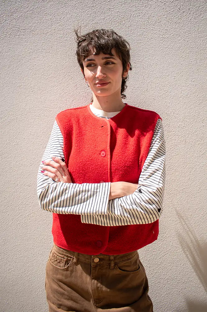 Des Petits Hauts Zlata Red Sleeveless Jacket