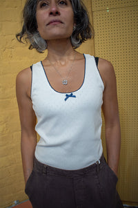 Yerse Pointelle & Navy Vest Top - The Mercantile London