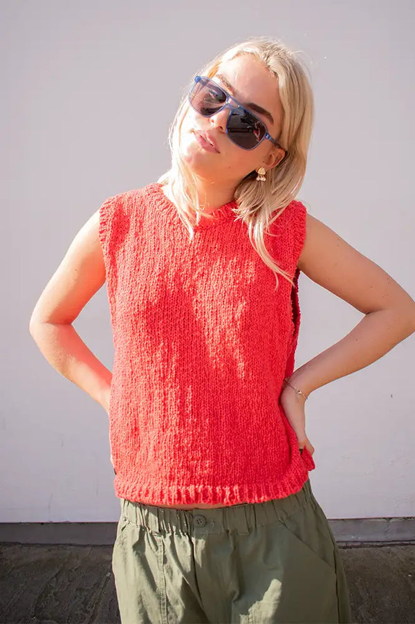 SibinLinnebjerg Esti Orange Red Knitted Vest - The Mercantile London