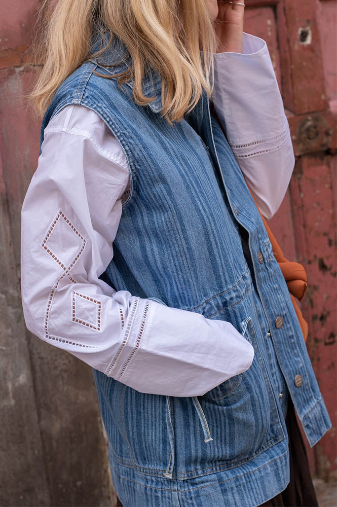 Damson Madder Hera Oversized Laser Stripe Gilet - The Mercantile London