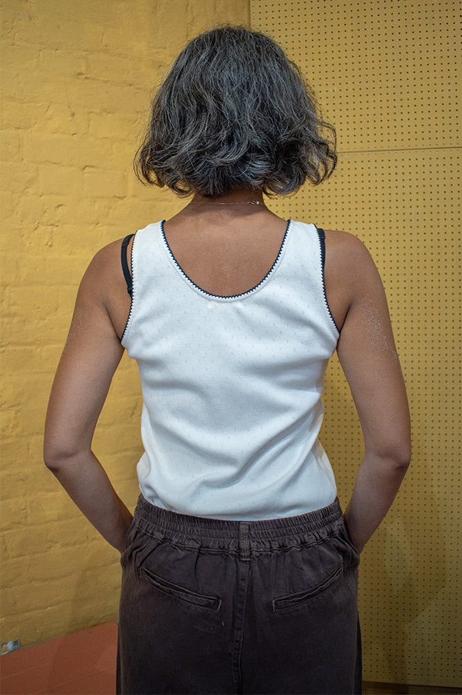 Yerse Pointelle & Navy Vest Top - The Mercantile London