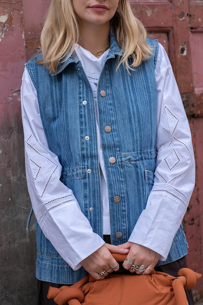 Damson Madder Hera Oversized Laser Stripe Gilet - The Mercantile London