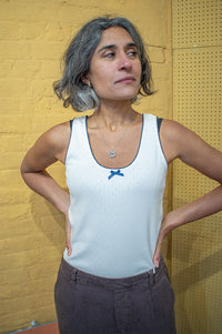 Yerse Pointelle & Navy Vest Top - The Mercantile London