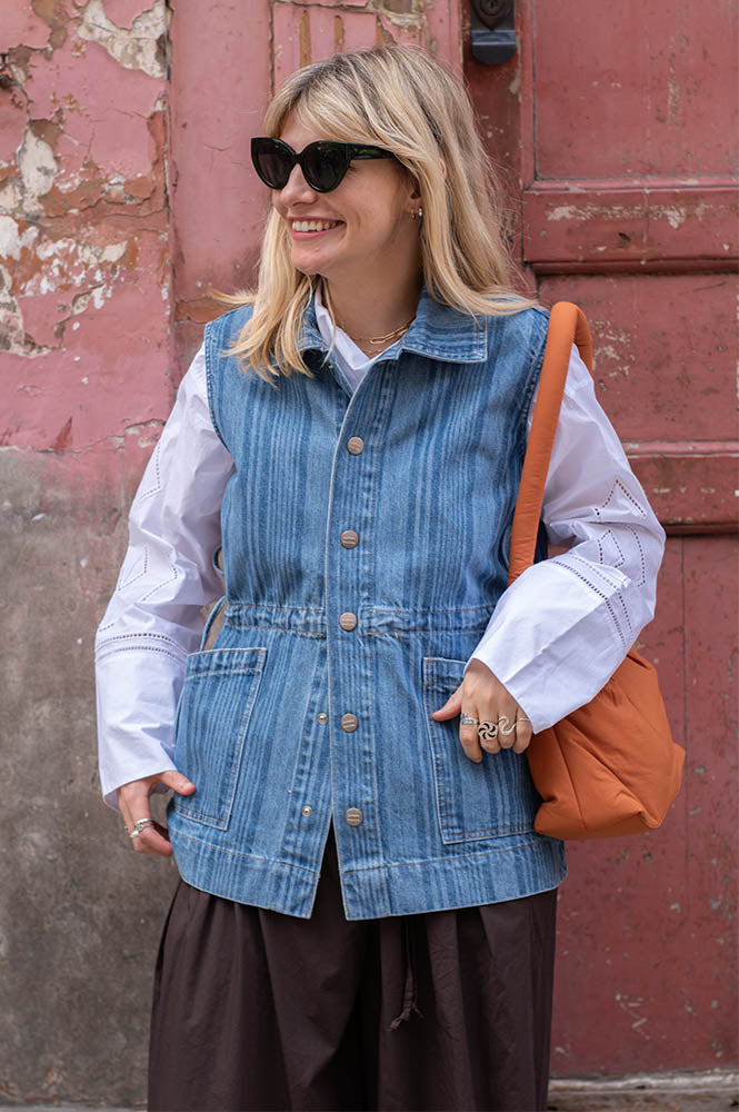 Damson Madder Hera Oversized Laser Stripe Gilet - The Mercantile London