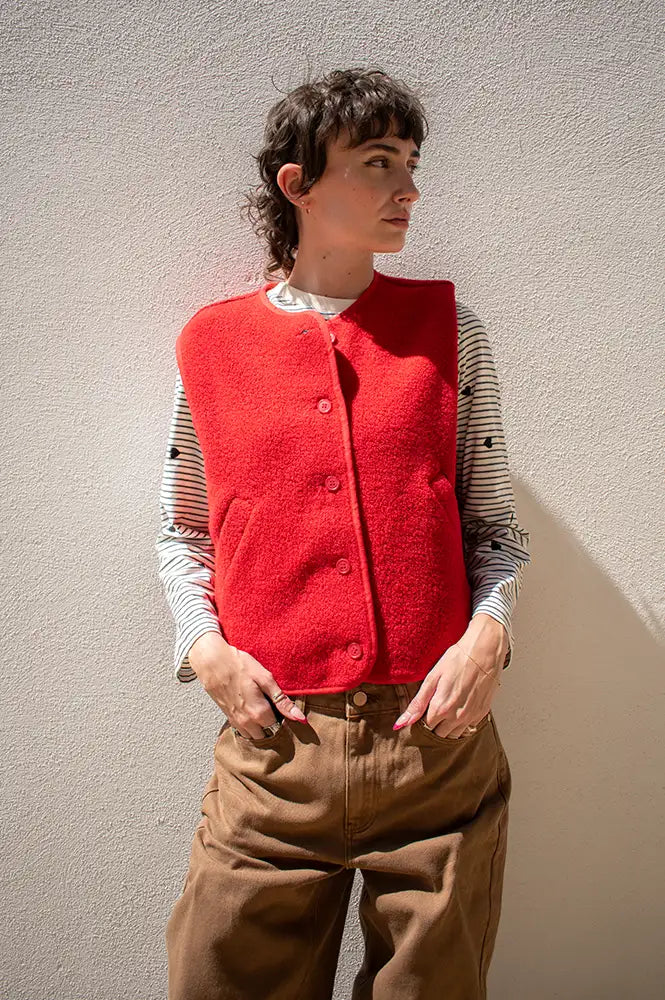 Des Petits Hauts Zlata Red Sleeveless Jacket