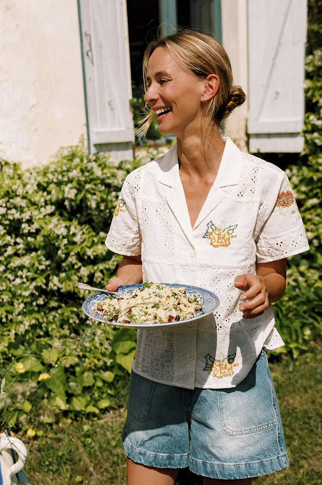 Indi & Cold White Cross-Stitch Patch Shirt - The Mercantile London