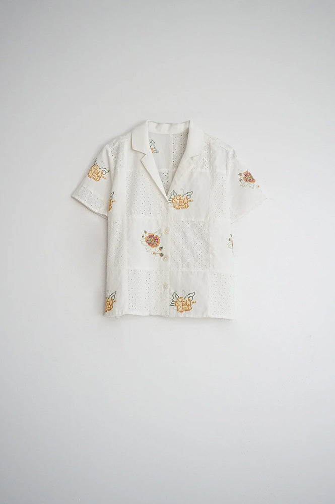 Indi & Cold White Cross-Stitch Patch Shirt - The Mercantile London
