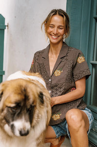 Indi & Cold Carbon Cross-Stitch Patch Shirt - The Mercantile London