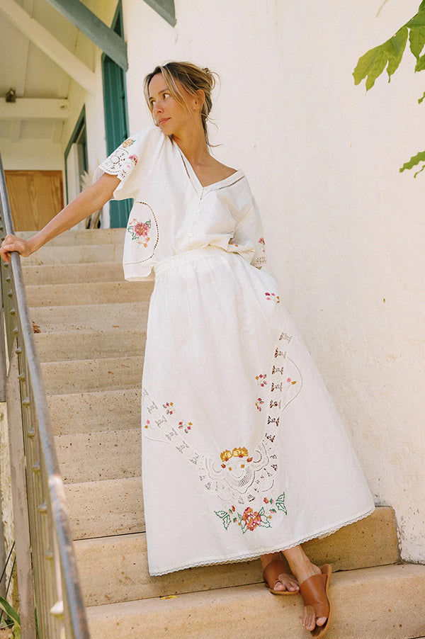 Indi & Cold White Cross-Stitch Skirt - The Mercantile London