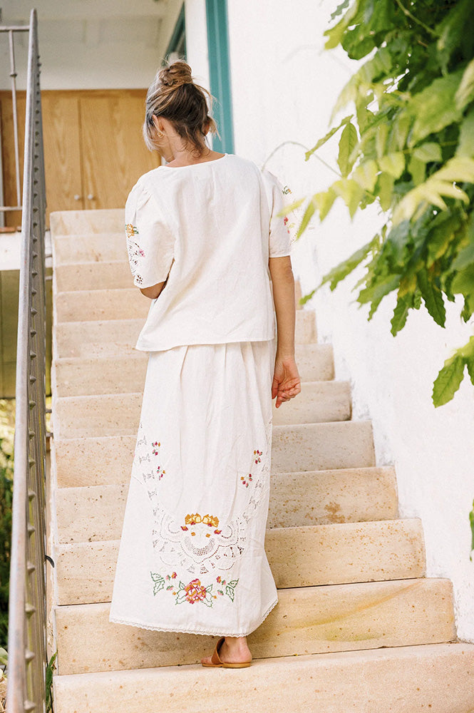 Indi & Cold White Cross-Stitch Skirt - The Mercantile London