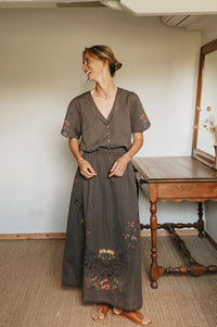 Indi & Cold Carbon Cross-Stitch Skirt - The Mercantile London