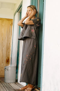 Indi & Cold Carbon Cross-Stitch Skirt - The Mercantile London