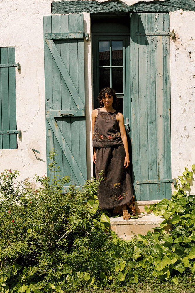 Indi & Cold Carbon Cross-Stitch Skirt - The Mercantile London