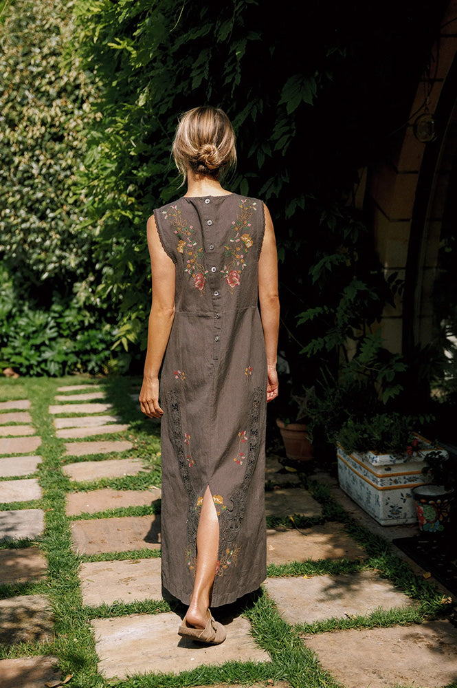 Indi & Cold Carbon Cross-Stitch Dress - The Mercantile London