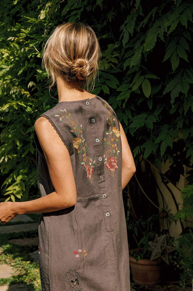 Indi & Cold Carbon Cross-Stitch Dress - The Mercantile London