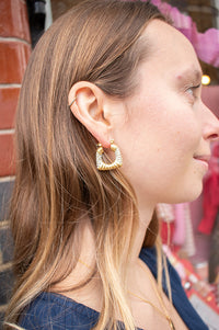 White Twisted Square Gold & Crystal Earring - The Mercantile London