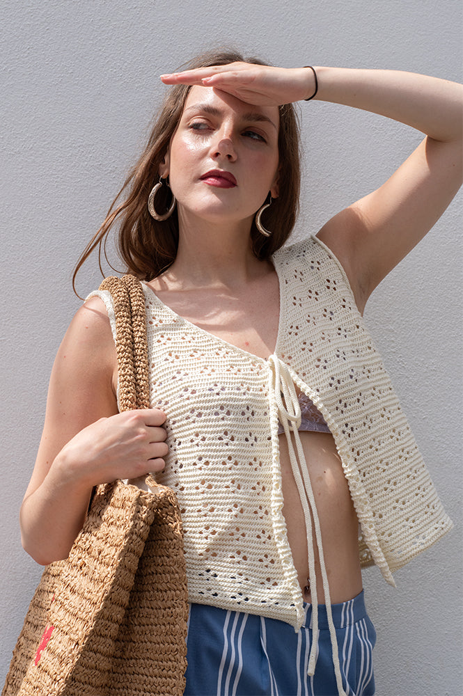 Compania Fantastica Ecru Knit Bow Top - The Mercantile London