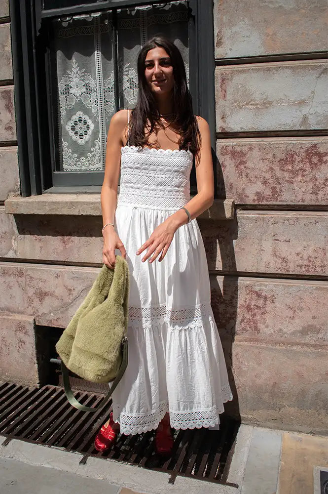 CUBIC Crochet Lace Panelled Maxi White Cami Dress