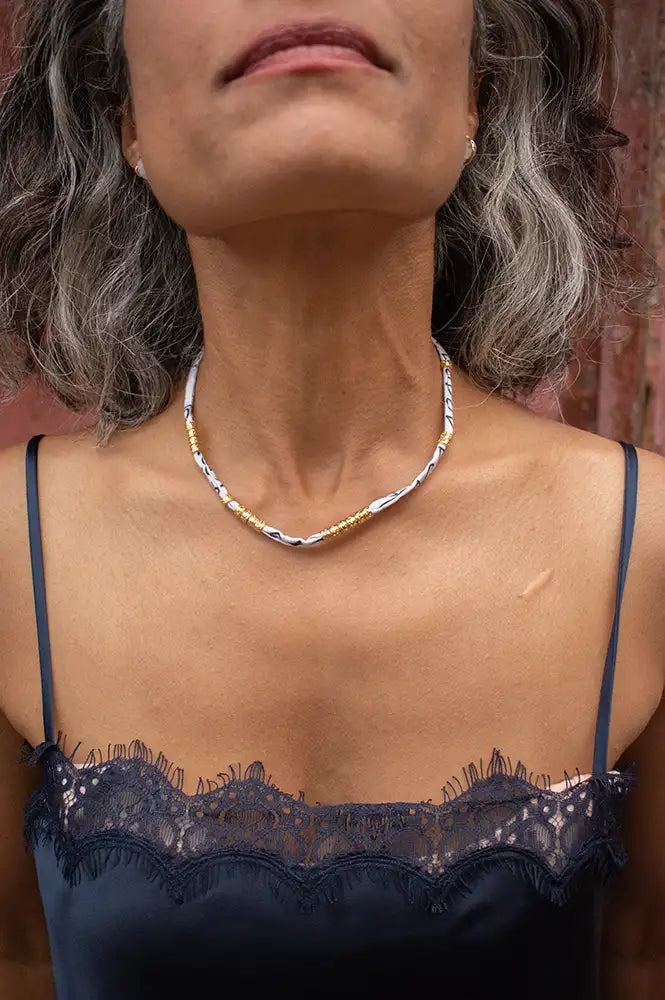 Arifah Studio White Bandana & Bronze Necklace