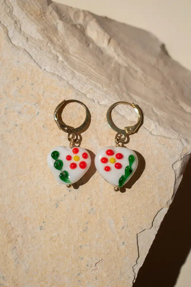 Namaste White Floral Glass Bead Dangle Earrings