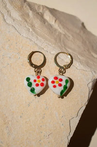 Namaste White Floral Glass Bead Dangle Earrings