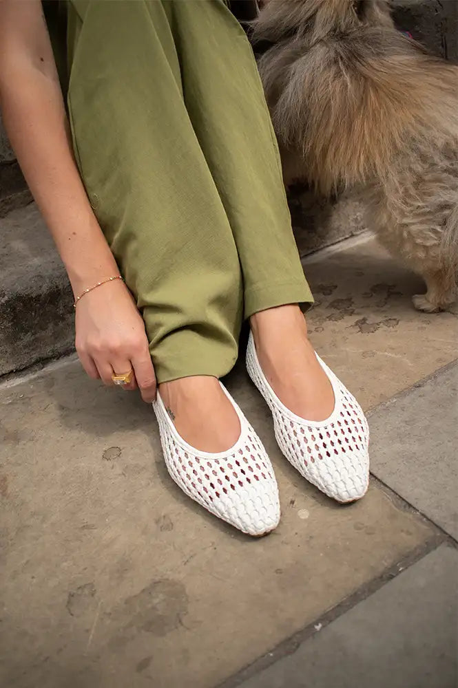 Cocci Florence White Woven Flats
