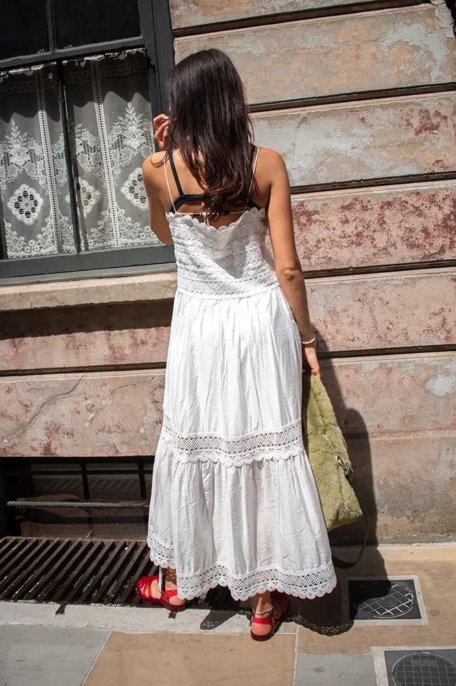 CUBIC Crochet Lace Panelled Maxi White Cami Dress