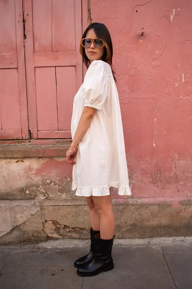 Mod Ref Frankie White Babydoll Ruffle Dress