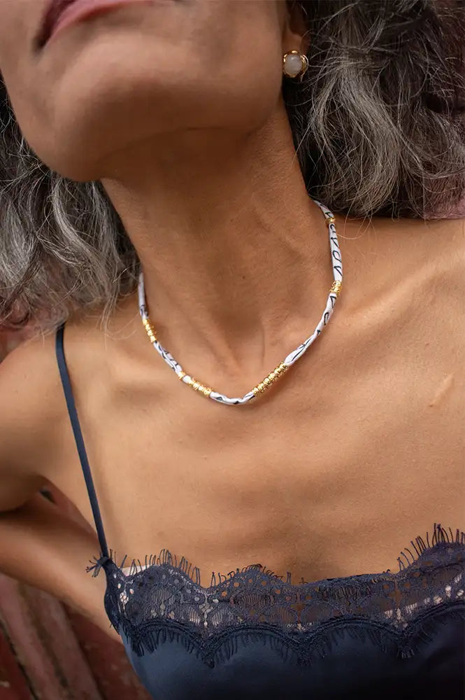Arifah Studio White Bandana & Bronze Necklace