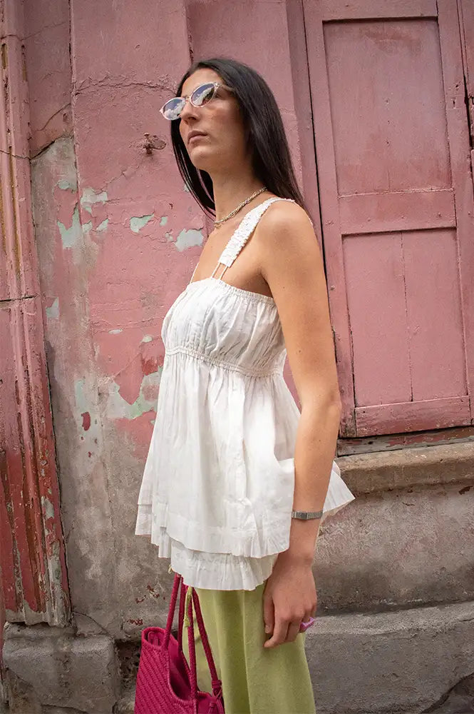 Rabens Saloner Galia Bone Layered Top - The Mercantile London