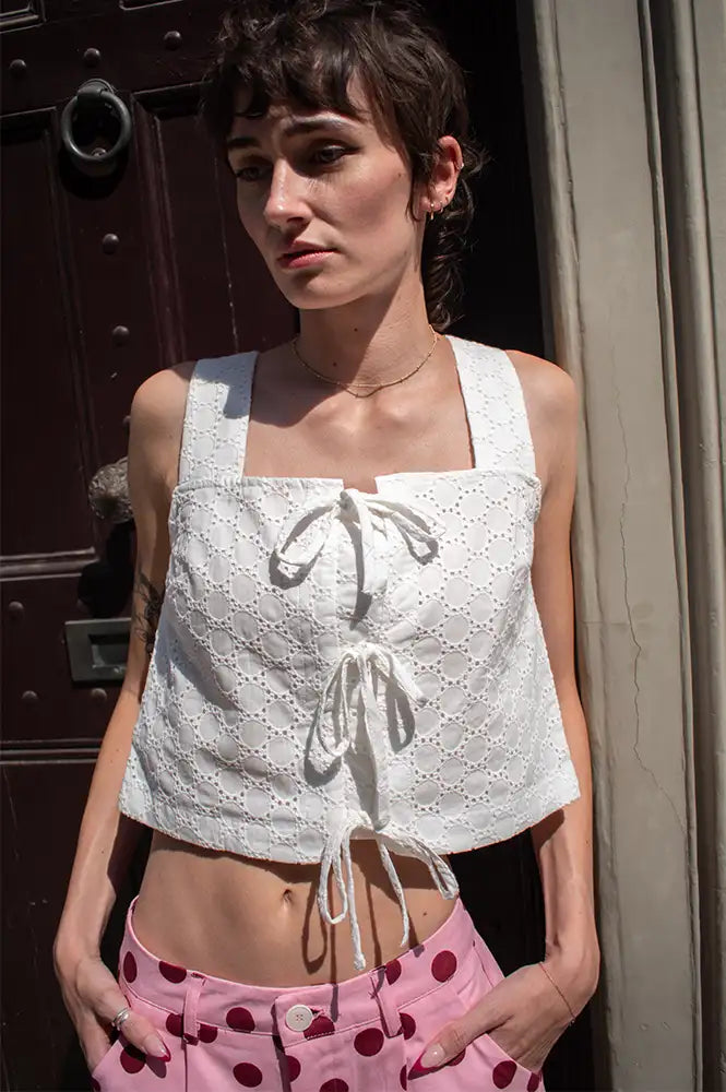Amente White Tie Lace Top