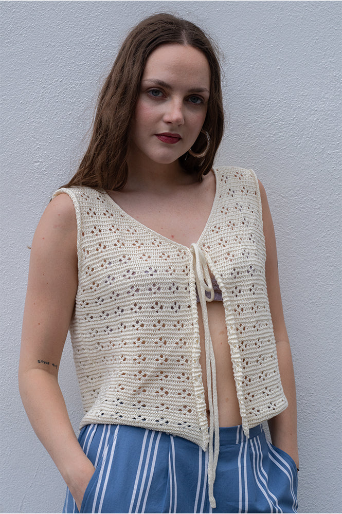 Compania Fantastica Ecru Knit Bow Top - The Mercantile London