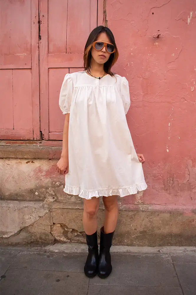 Mod Ref Frankie White Babydoll Ruffle Dress