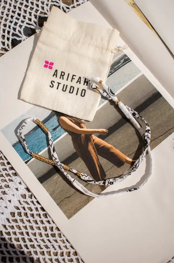 Arifah Studio White Bandana & Bronze Necklace