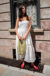 CUBIC Crochet Lace Panelled Maxi White Cami Dress