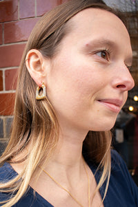 White Twisted Square Gold & Crystal Earring - The Mercantile London
