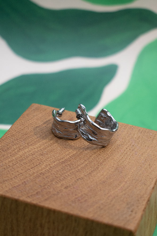 Wide Textured Hoop in Silver - The Mercantile London